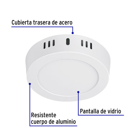 Luminario LED plafón 6W 3000K, redondo, blanco, VOLTECK 6W, blanco