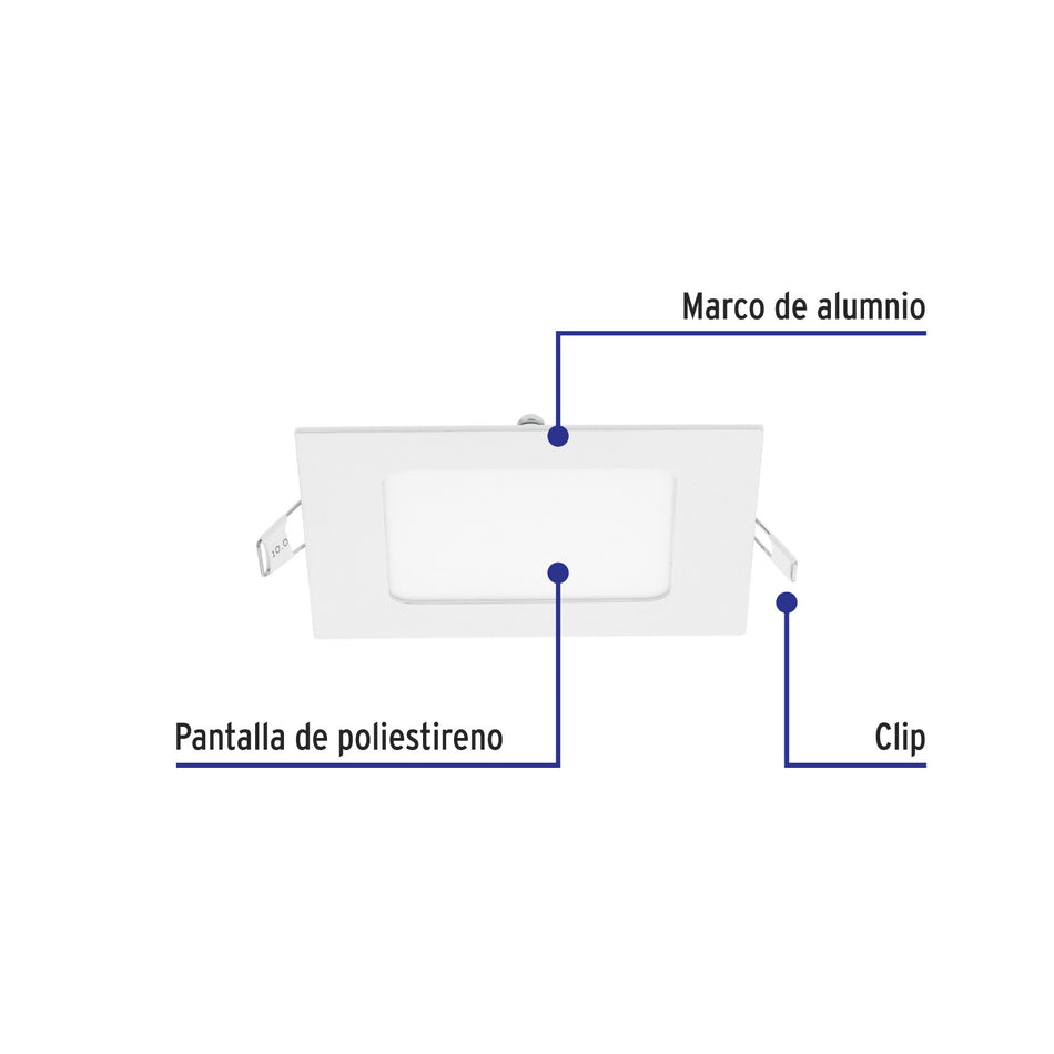 Luminario LED plafón 6W 6500K, cuadrado, blanco, VOLTECK 6W, blanco