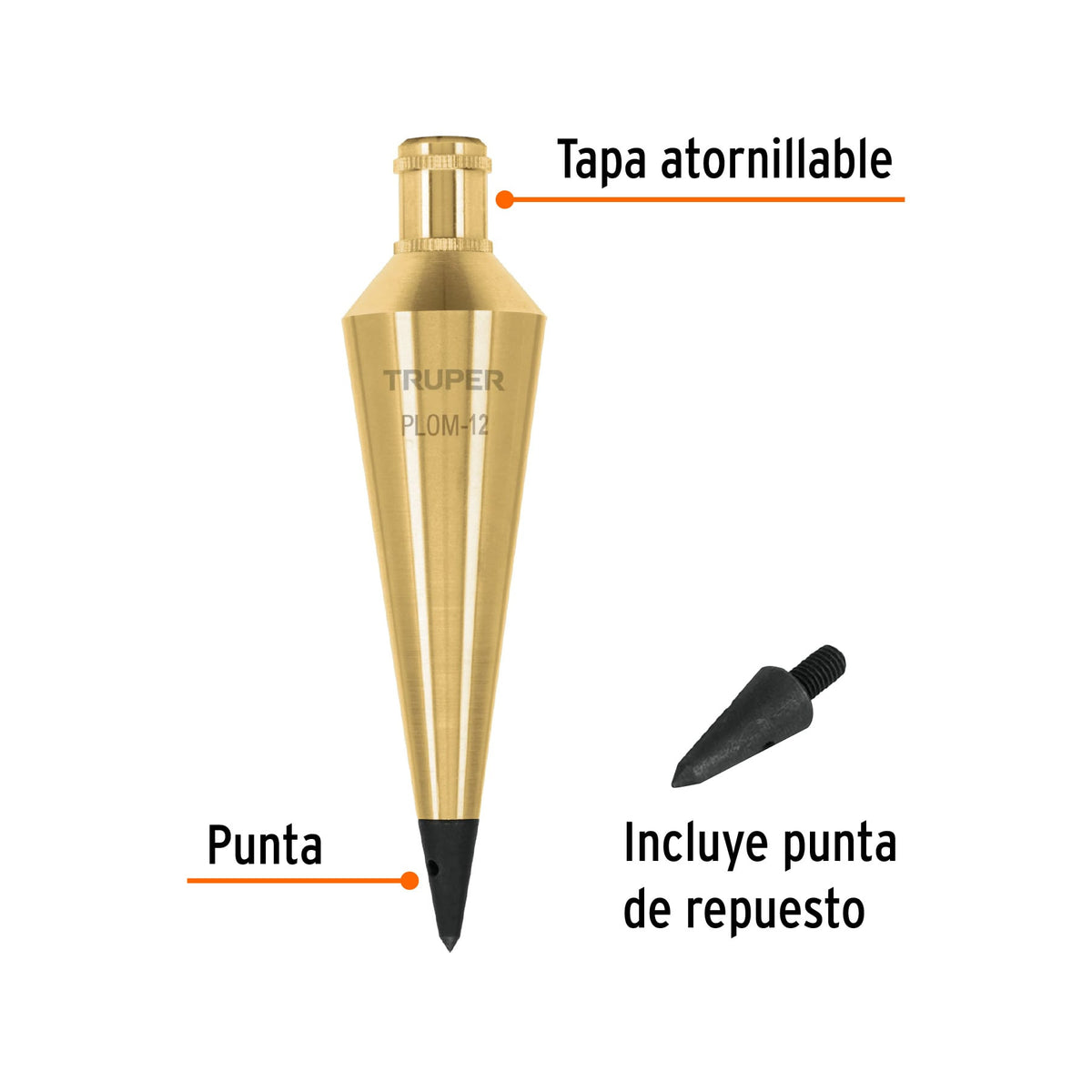 Plomada de latón 12 oz, Truper 12 oz