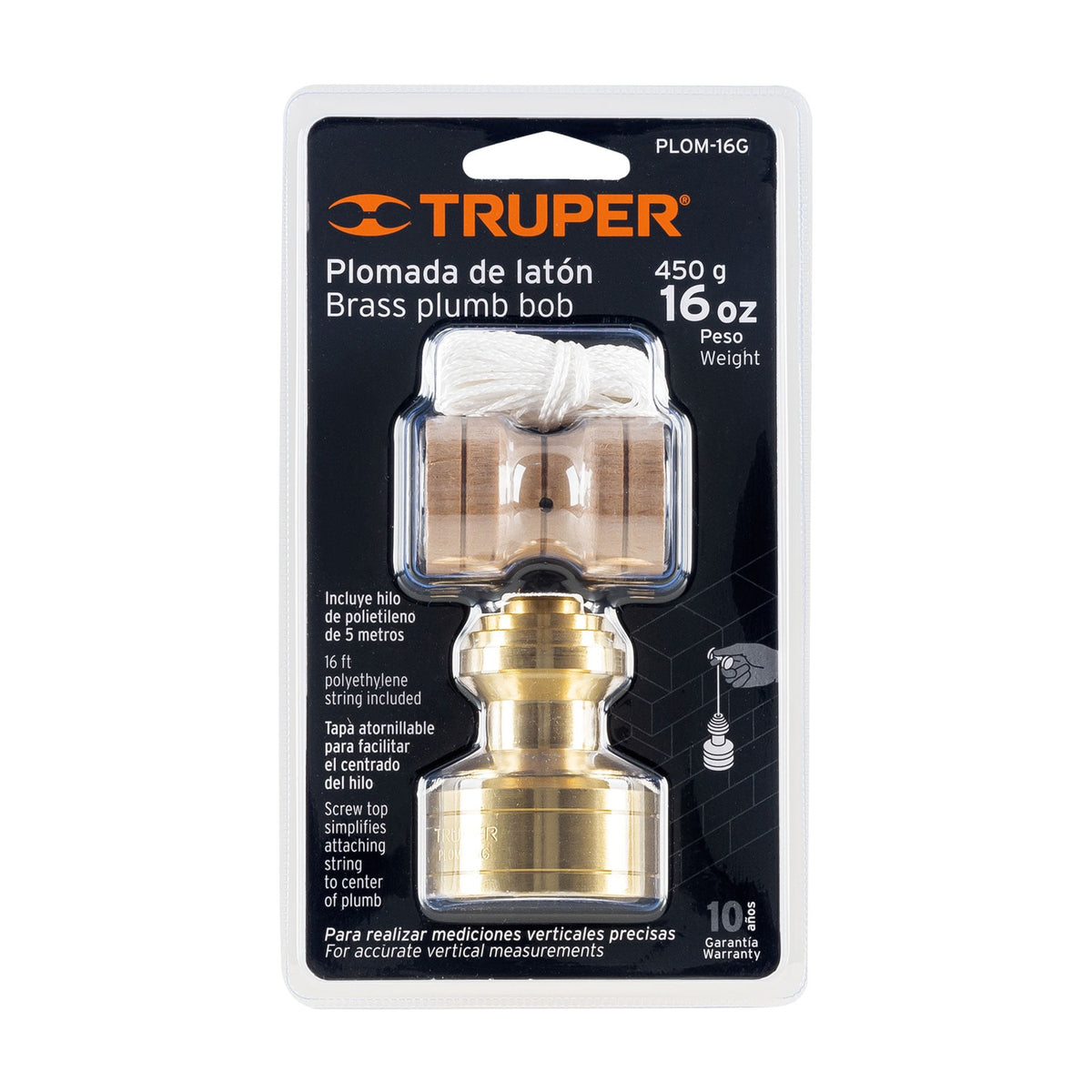 Plomada de latón 16 oz tipo Guatemala, Truper 16 oz
