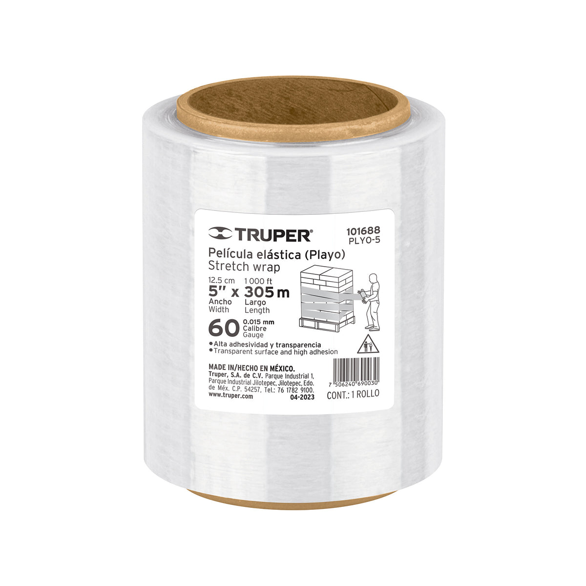Rollo de 305m pelicula plastica transparente playo 5" cal60