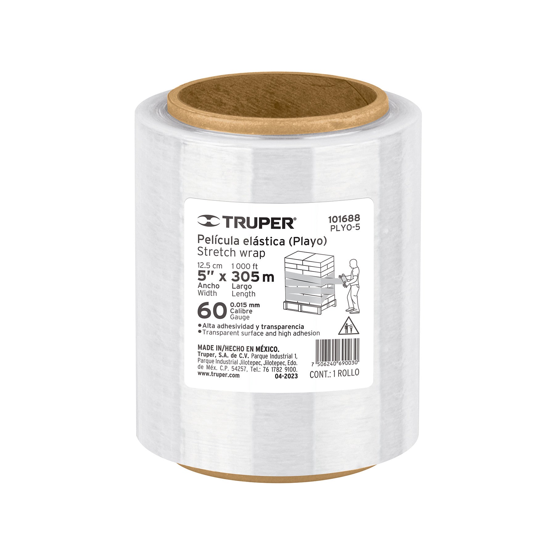 Rollo de 305m pelicula plastica transparente playo 5" cal60