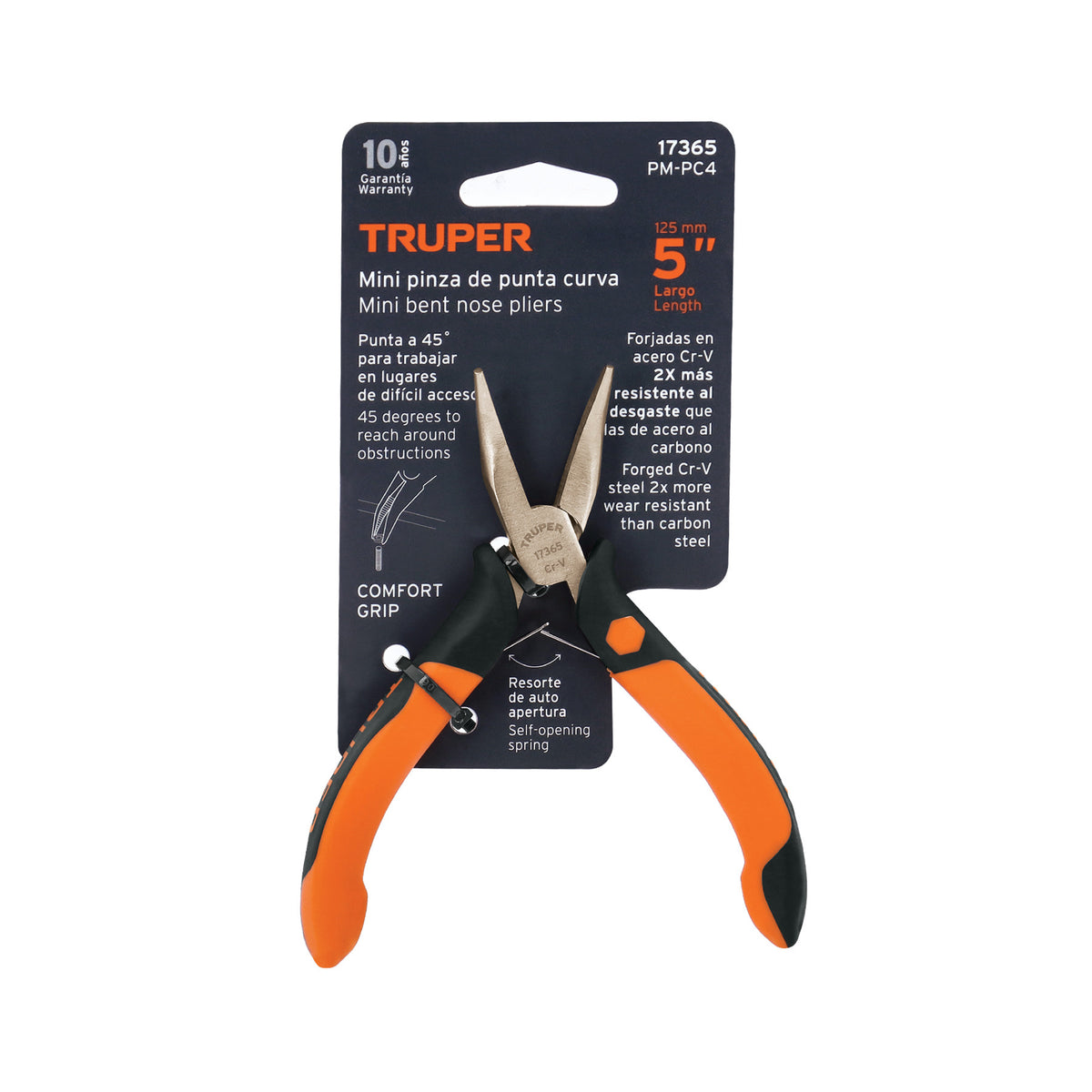 Mini pinza de punta curva 5' mango Comfort Grip, Truper