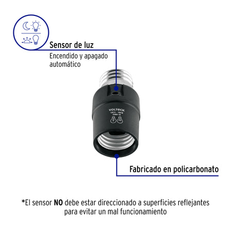 Portalámpara de PVC, con sensor de luz, Volteck