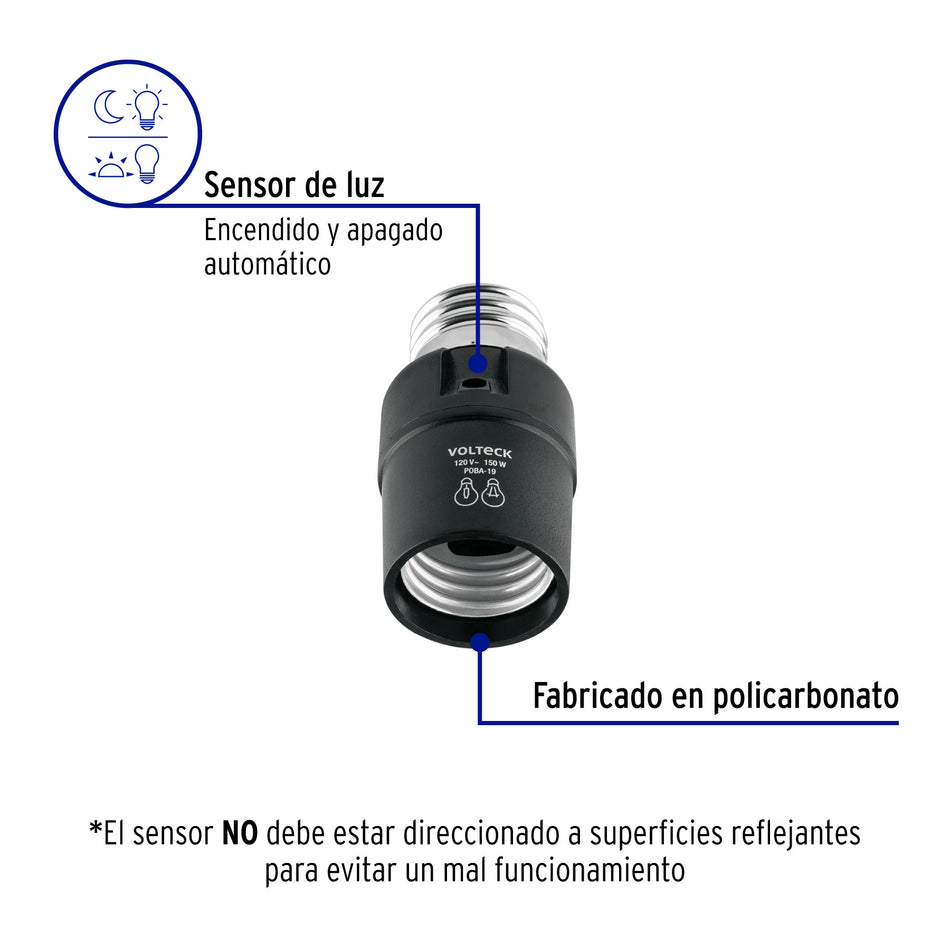 Portalámpara de PVC, con sensor de luz, Volteck