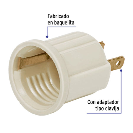 Portalámpara de baquelita, con adaptador a granel, VOLTECK