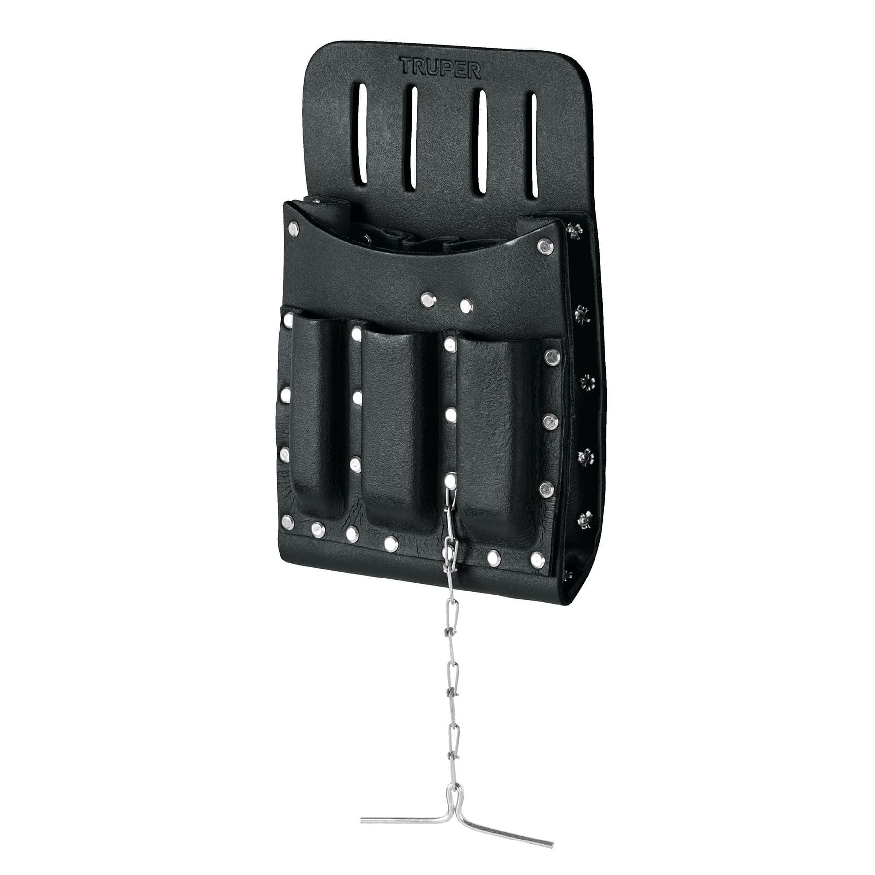 Porta herramientas de cuero con Truper 11 compartimentos