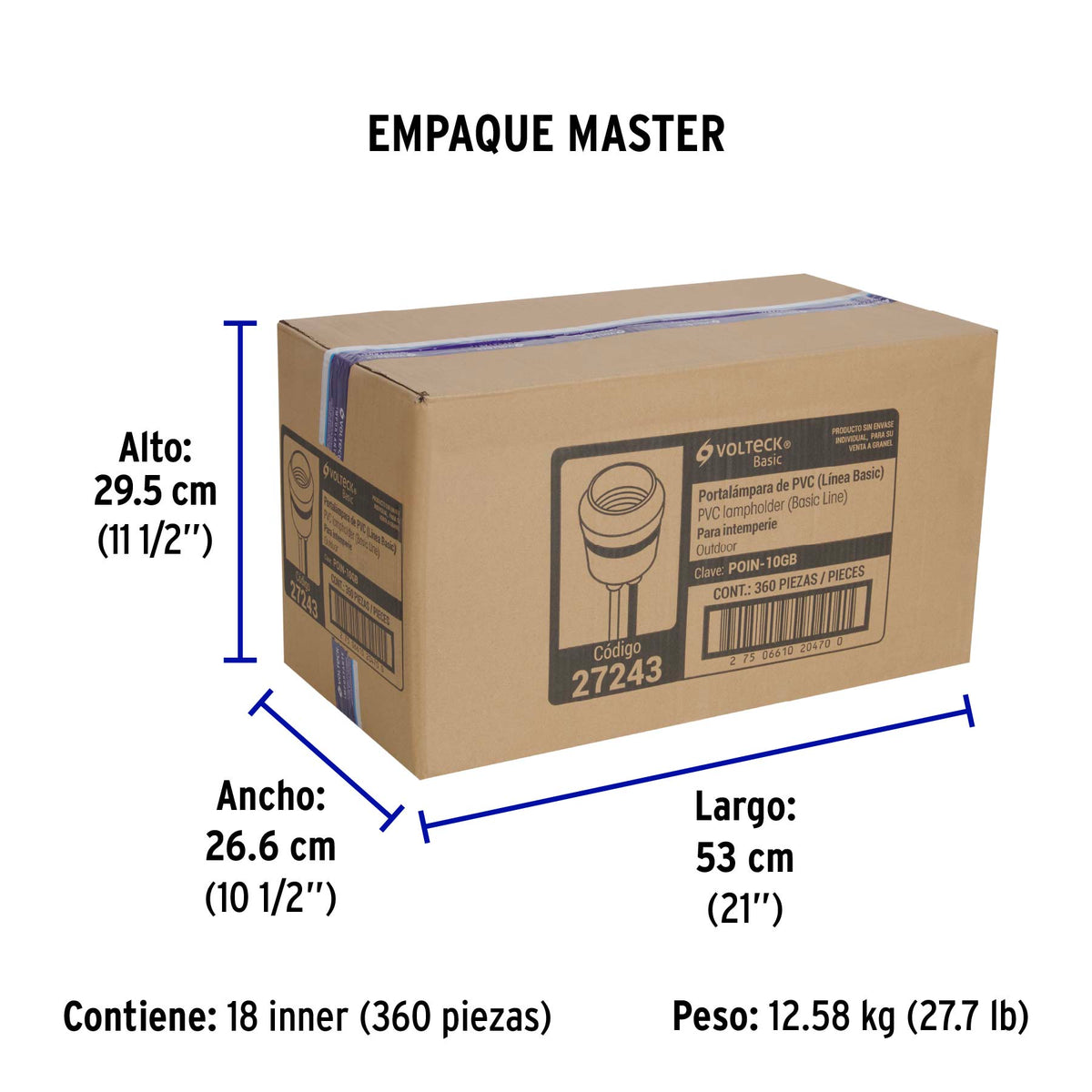 Portalámpara de PVC para intemperie, a granel, Volteck Basic