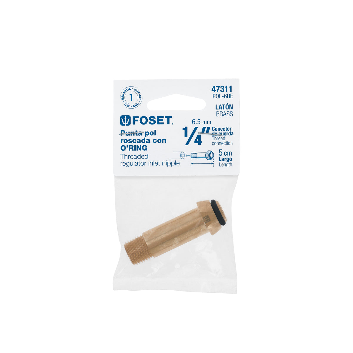 Punta pol de laton 1/4" x 5 cm de rosca con O-ring FOSET