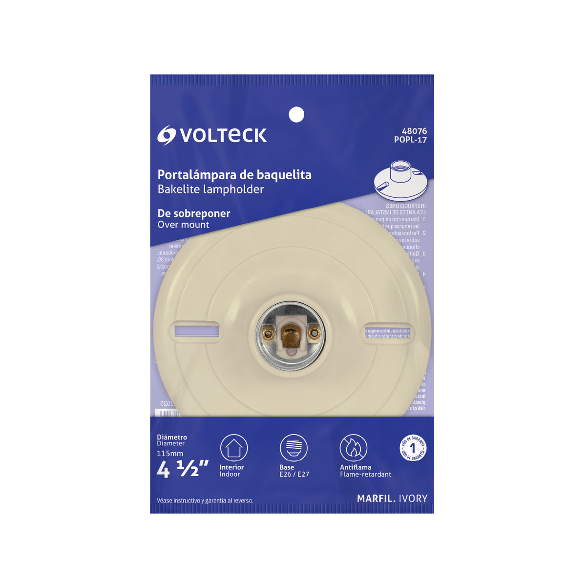 Portalámpara 4-1/2' de baquelita, Volteck