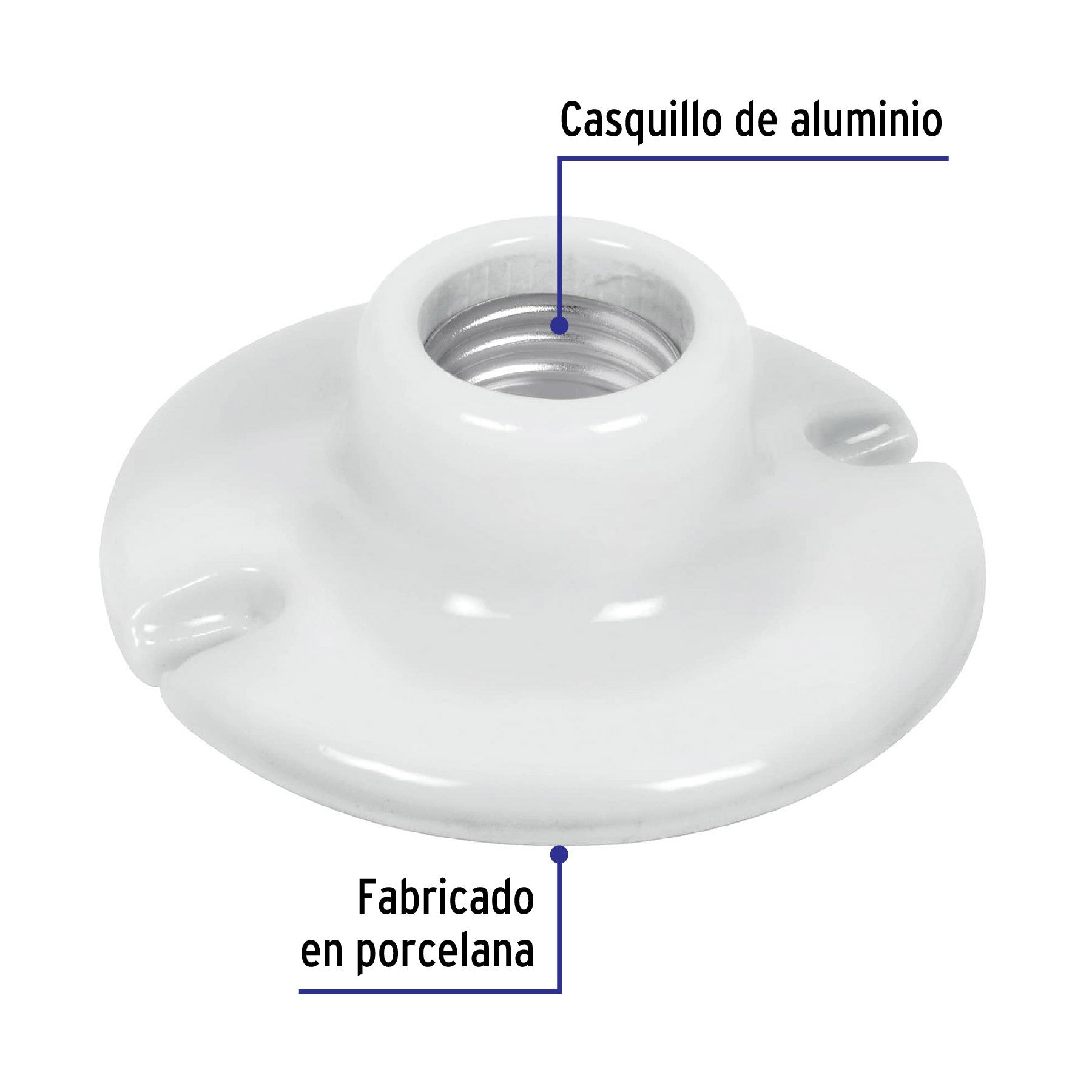 Portalámpara de porcelana, 3-1/2', redonda, Volteck