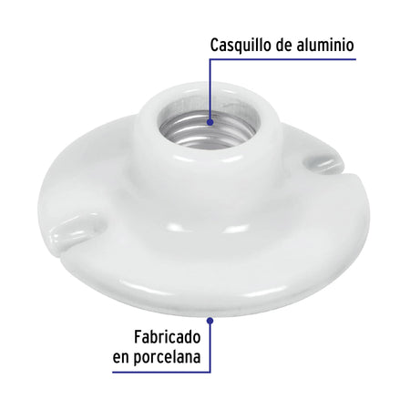 Portalámpara de porcelana, 3-1/2', redonda, Volteck