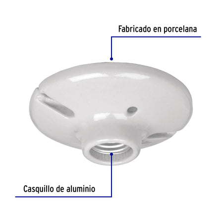 Portalampara de porcelana 4-1/2" redonda a granel Volteck