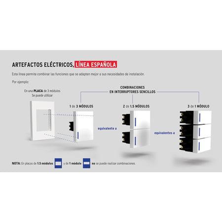 Placa 2 ventanas, 6 módulos, línea Española, color blanco blanco