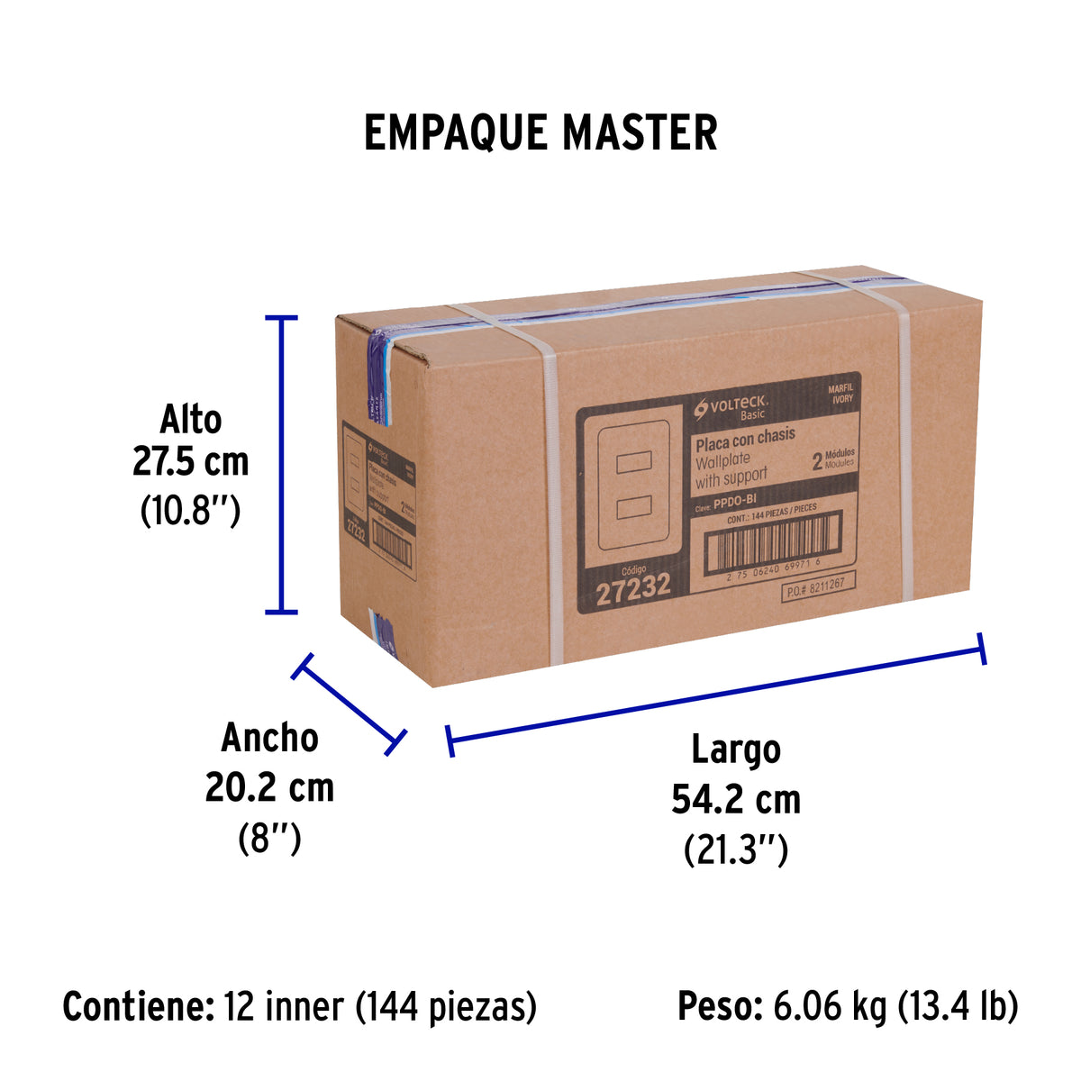 Placa 2 módulos, marfil, línea Volteck Basic