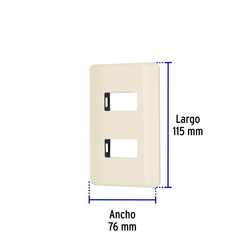 Placa 2 módulos, marfil, línea Volteck Basic