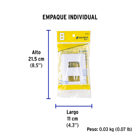 Placa 2 módulos de ABS, blanca, Volteck Basic