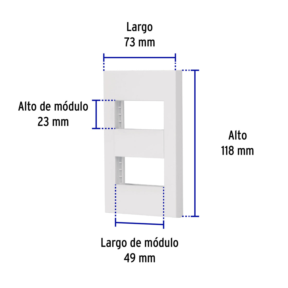 Placa 2 ventanas, 1 módulo, línea Española, color blanco blanco
