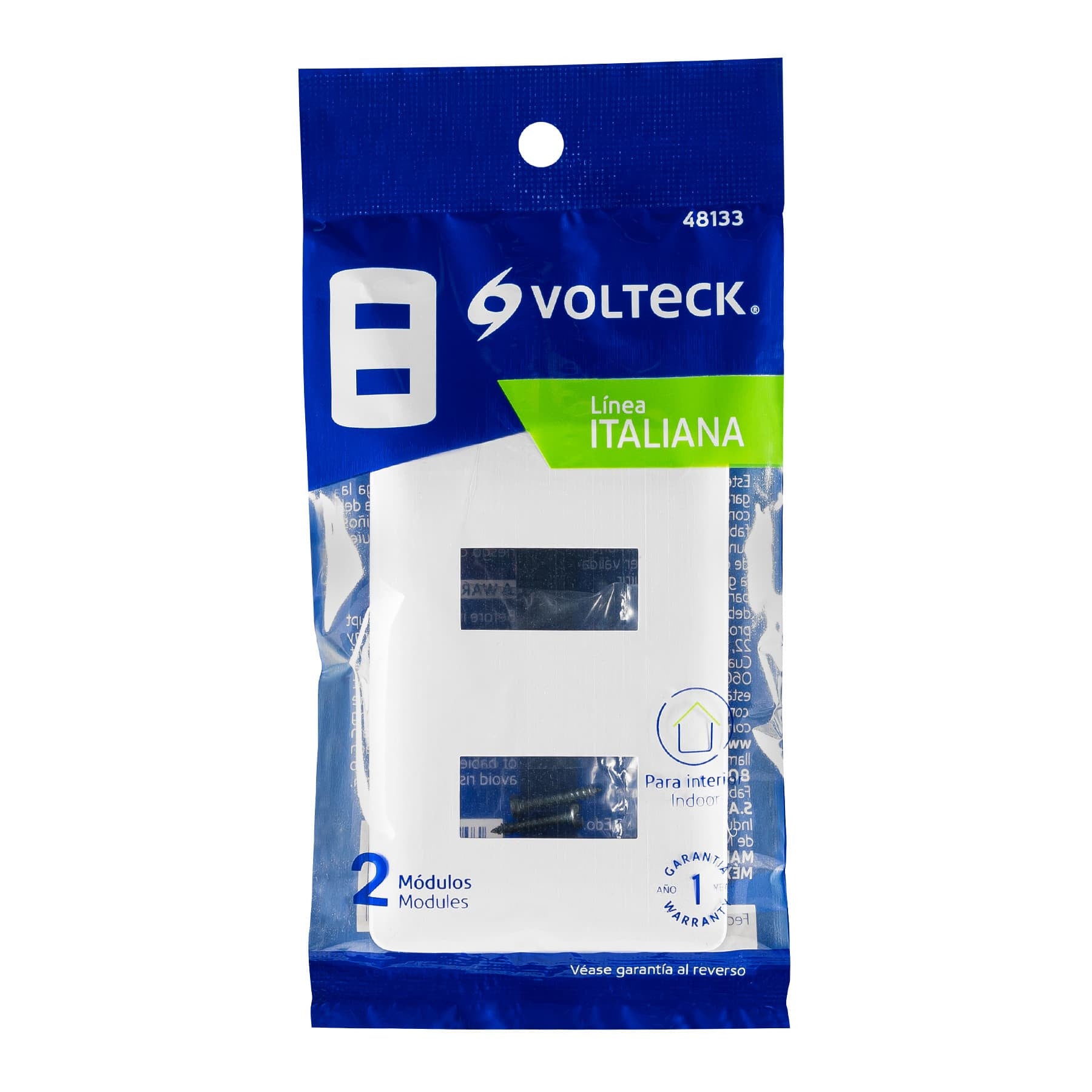 Placa de 2 módulos, blanca, Línea Italiana, VOLTECK blanca