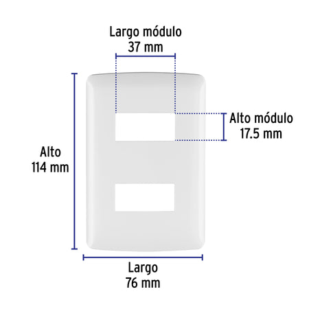 Placa de 2 módulos, blanca, Línea Italiana, VOLTECK blanca