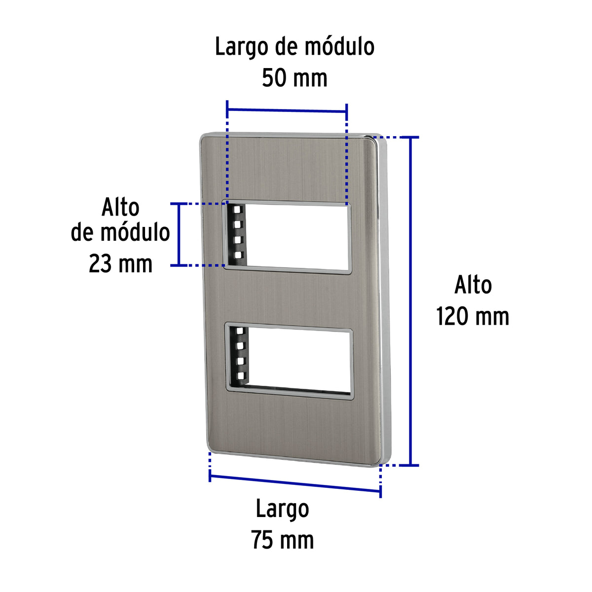 Placa de acero inox con 2 ventanas 1 módulo, línea Lisboa