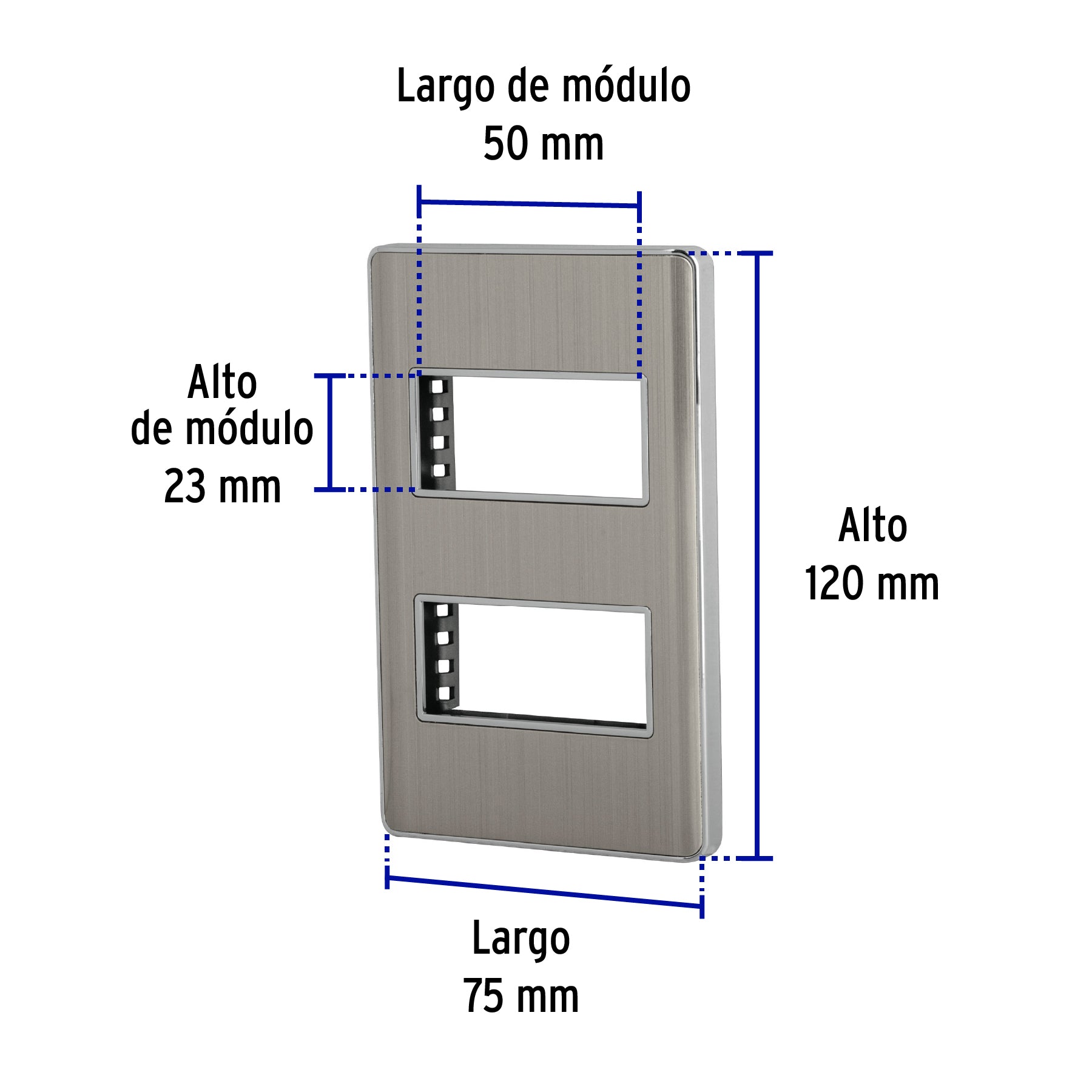 Placa de acero inox con 2 ventanas 1 módulo, línea Lisboa