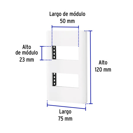 Placa blanca de 2 ventanas 1 módulo, línea Lisboa, Volteck