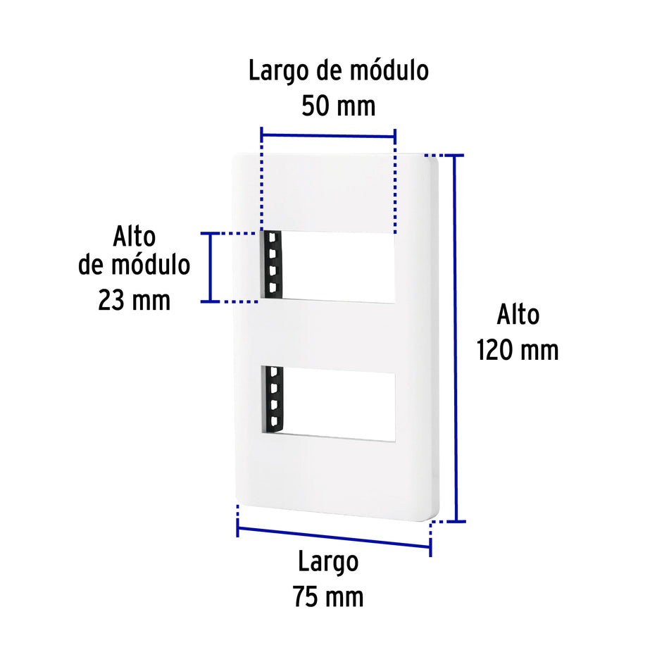 Placa blanca de 2 ventanas 1 módulo, línea Lisboa, Volteck