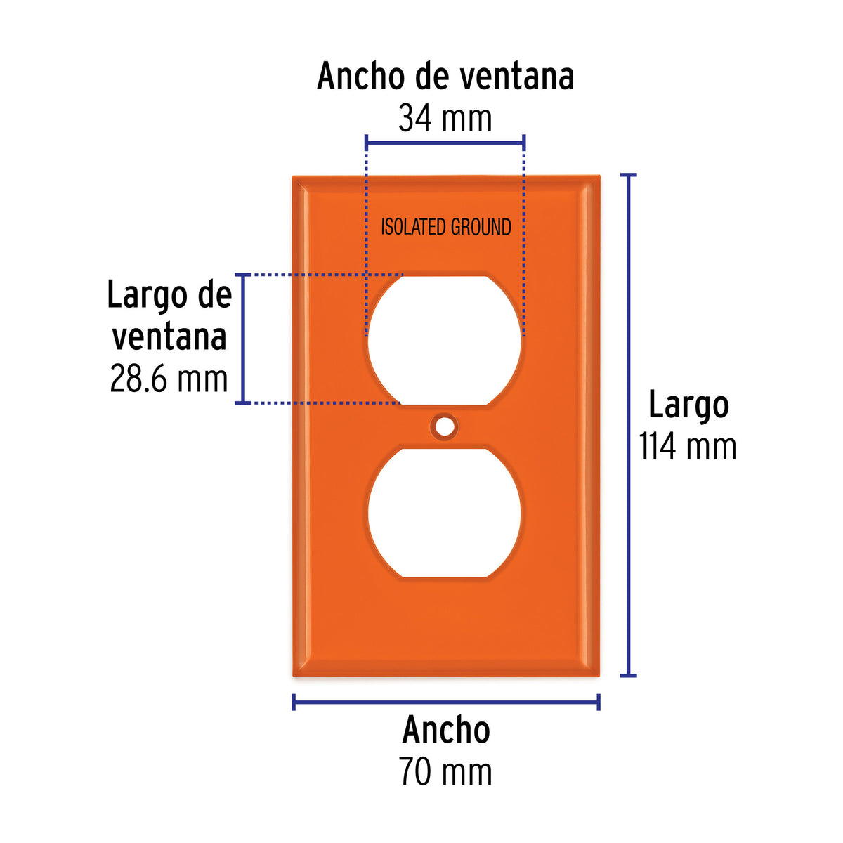 Placa para contacto dúplex tierra aislada, línea estándar