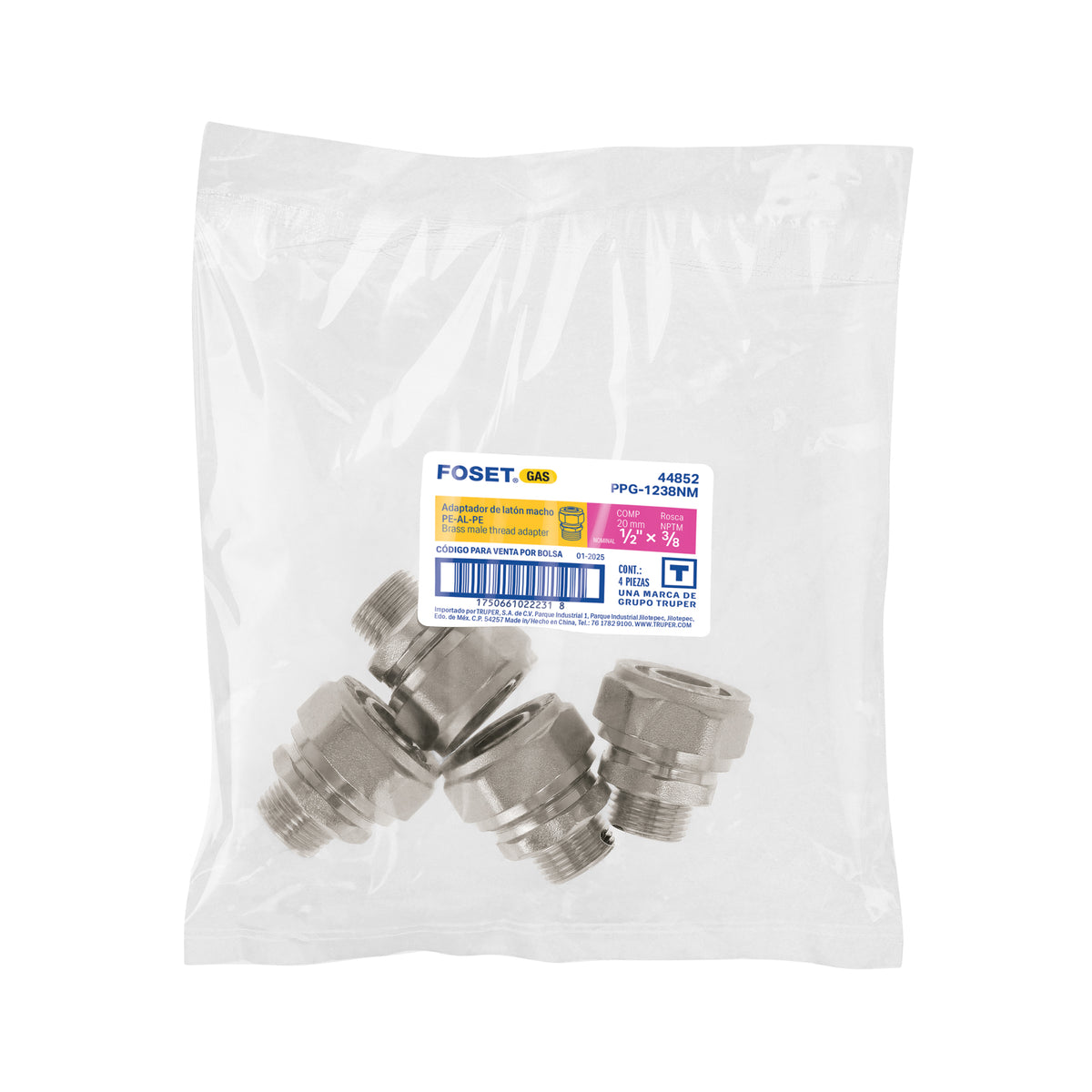 Conector para PEALPE, 1/2x3/8', con rosca macho, FOSET