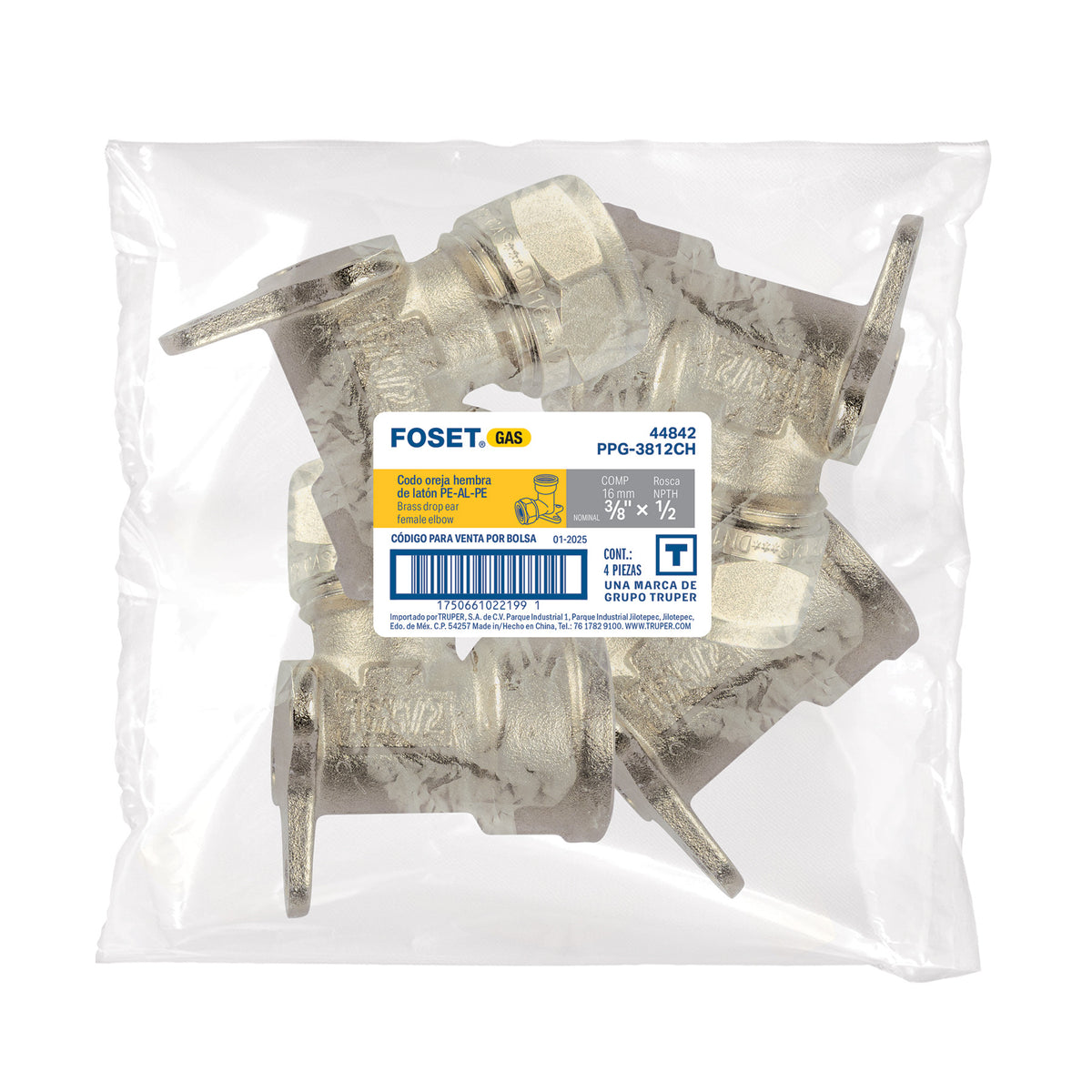 Codo oreja 90° para PEALPE 3/8x1/2"con rosca hembra FOSET