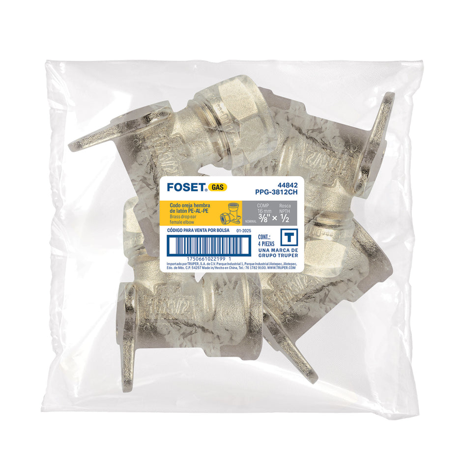 Codo oreja 90° para PEALPE 3/8x1/2"con rosca hembra FOSET