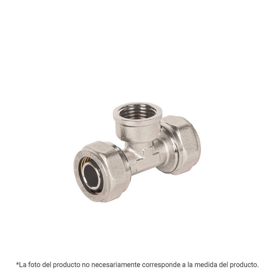 Tee para PEALPE,3/8x1/2x3/8',con rosca hembra central, FOSET