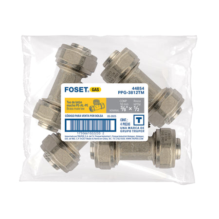 Tee macho para PEALPE, 3/8x1/2x3/8', FOSET