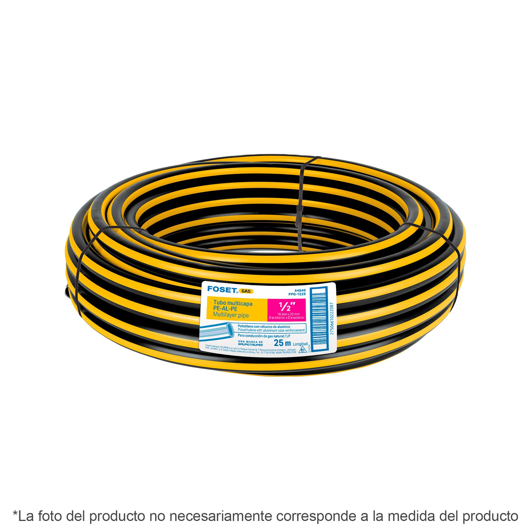 Metro de manguera para gas 3/8" PE-AL-PE en rollo de 25m