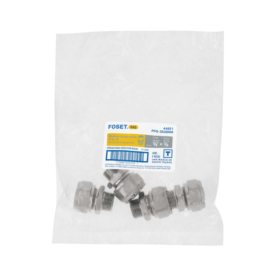 Conector para PEALPE, 3/8x3/8', con rosca macho, FOSET