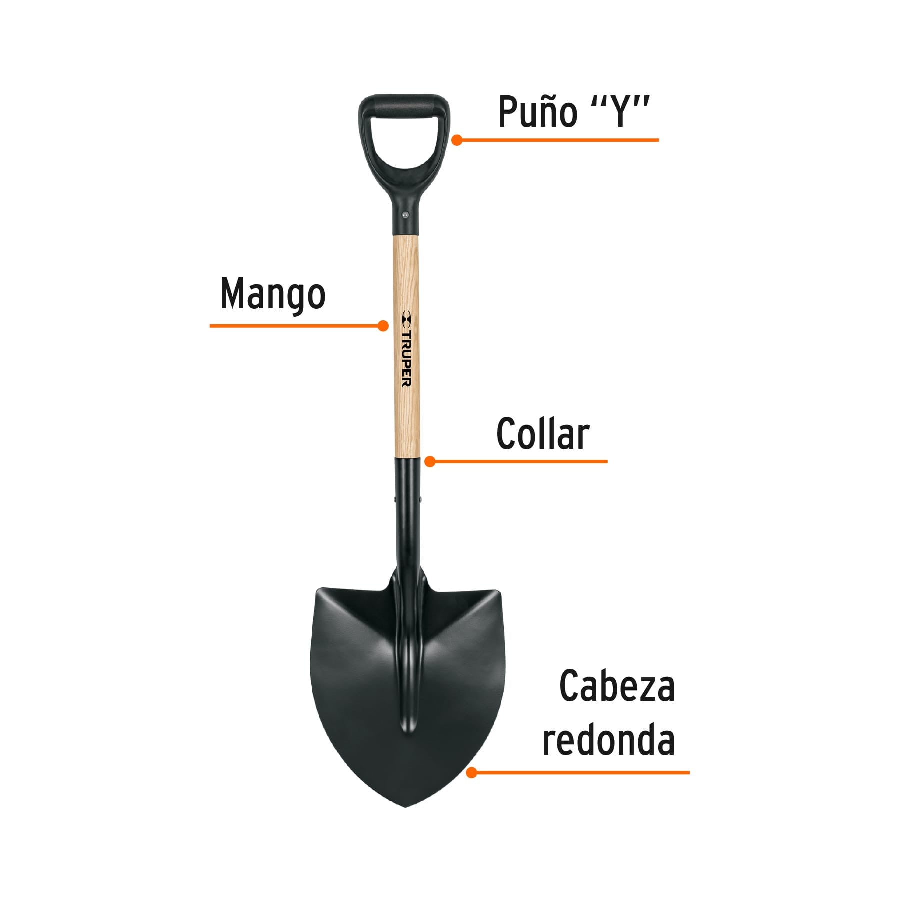 Pala redonda T-1000 tipo español, puño 'Y', Truper