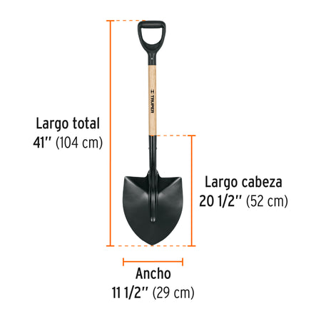 Pala redonda T-1000 tipo español, puño 'Y', Truper