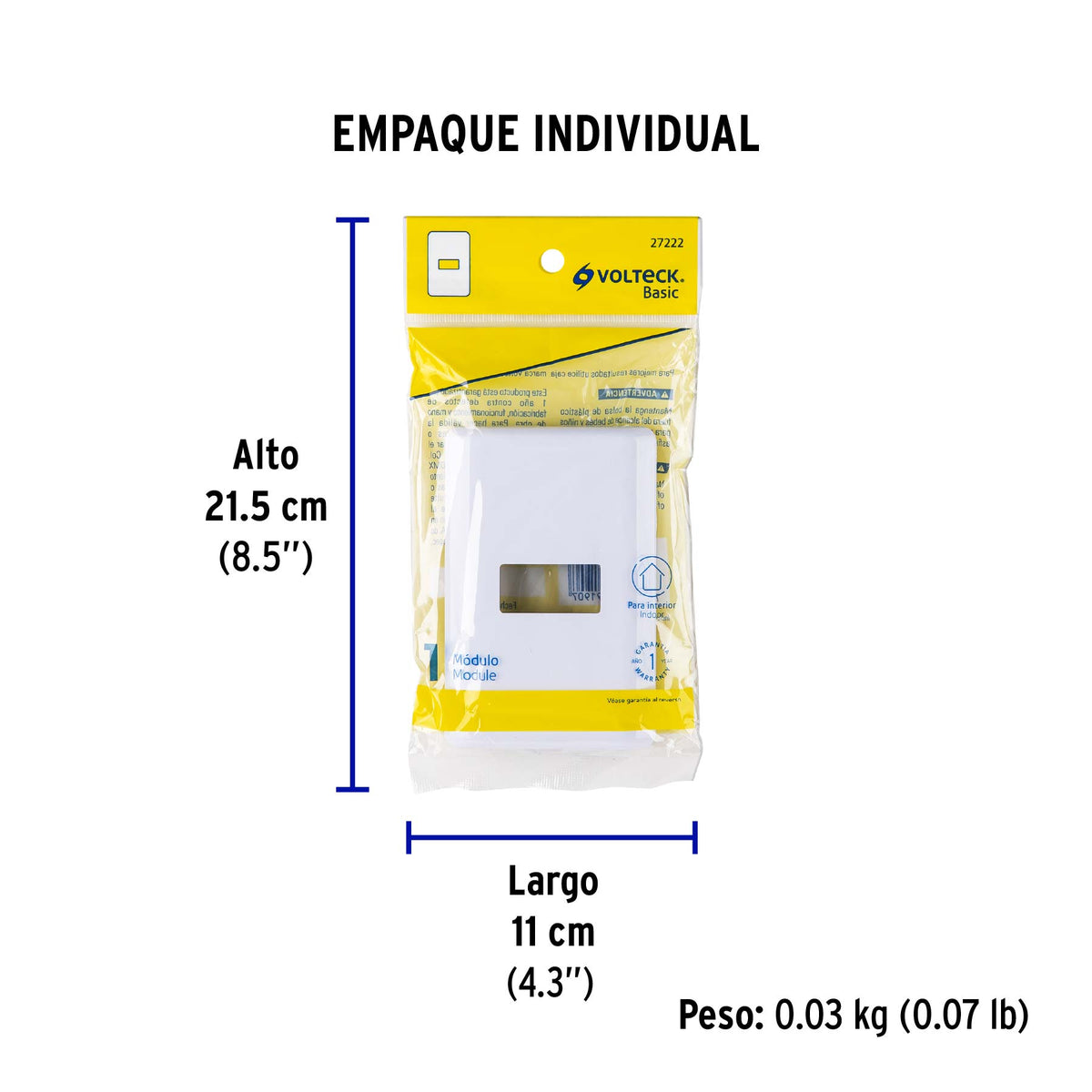 Placa 1 módulo de ABS, blanca, Volteck Basic