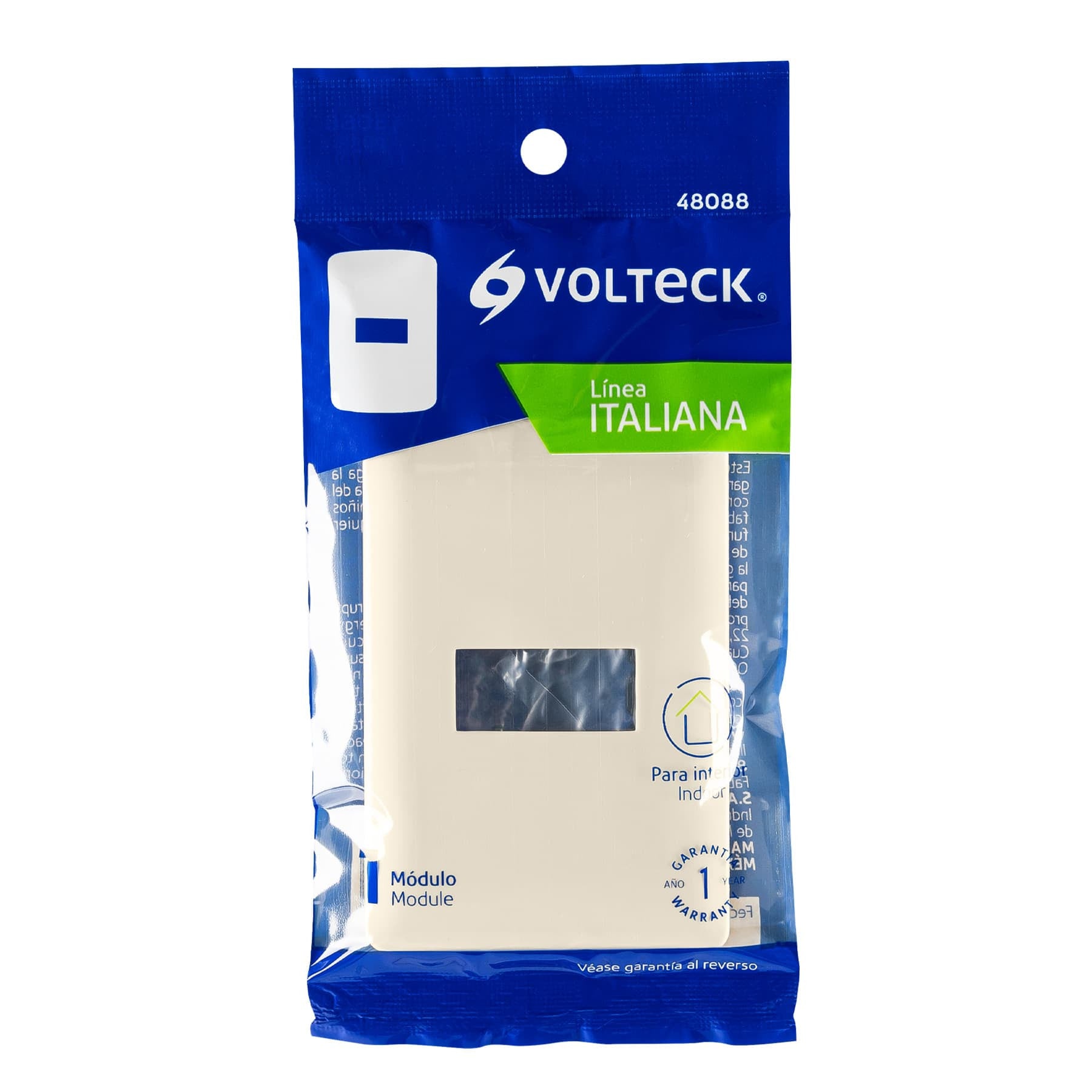 Placa 1 módulo de ABS, línea italiana, color plata, Volteck