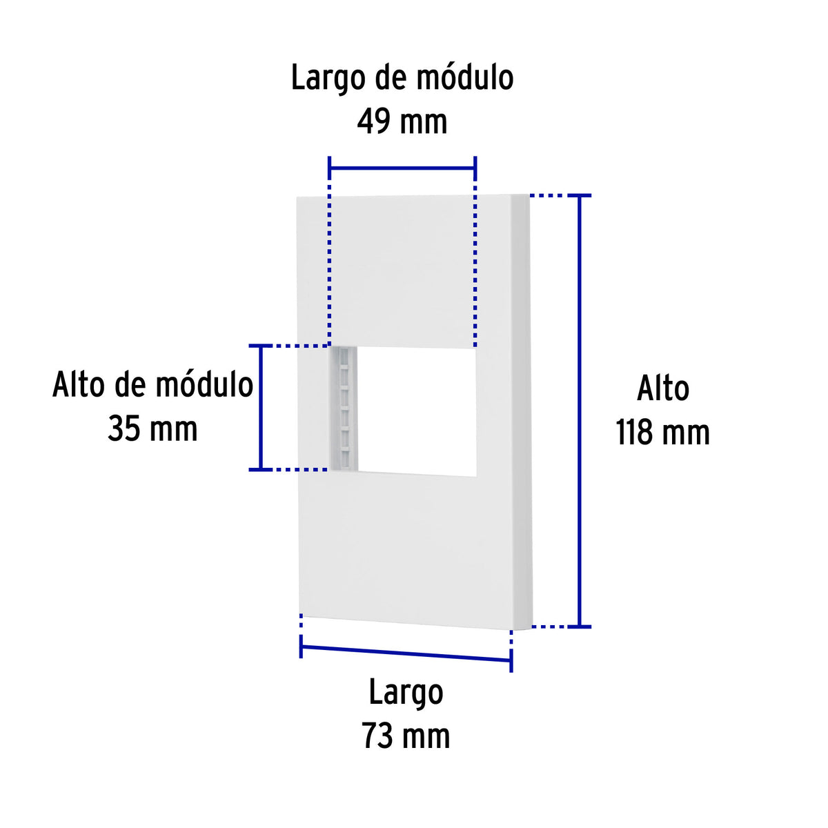 Placa 1 ventana, 1.5 módulos, línea Española, color blanco blanco