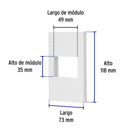 Placa 1 ventana, 1.5 módulos, línea Española, color blanco blanco