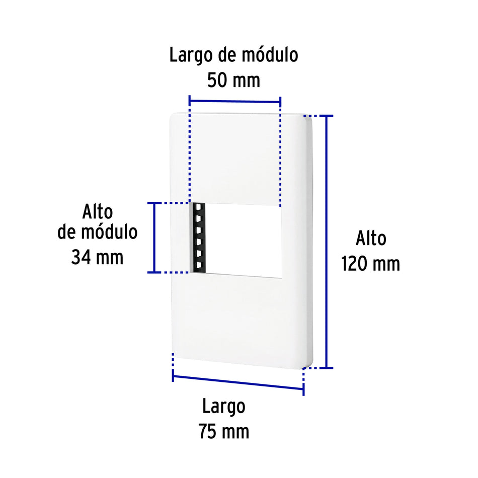 Placa blanca de 1 ventana 1.5 módulos, línea Lisboa, Volteck