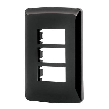 Placa de 3 módulos, negra, Línea Italiana, VOLTECK