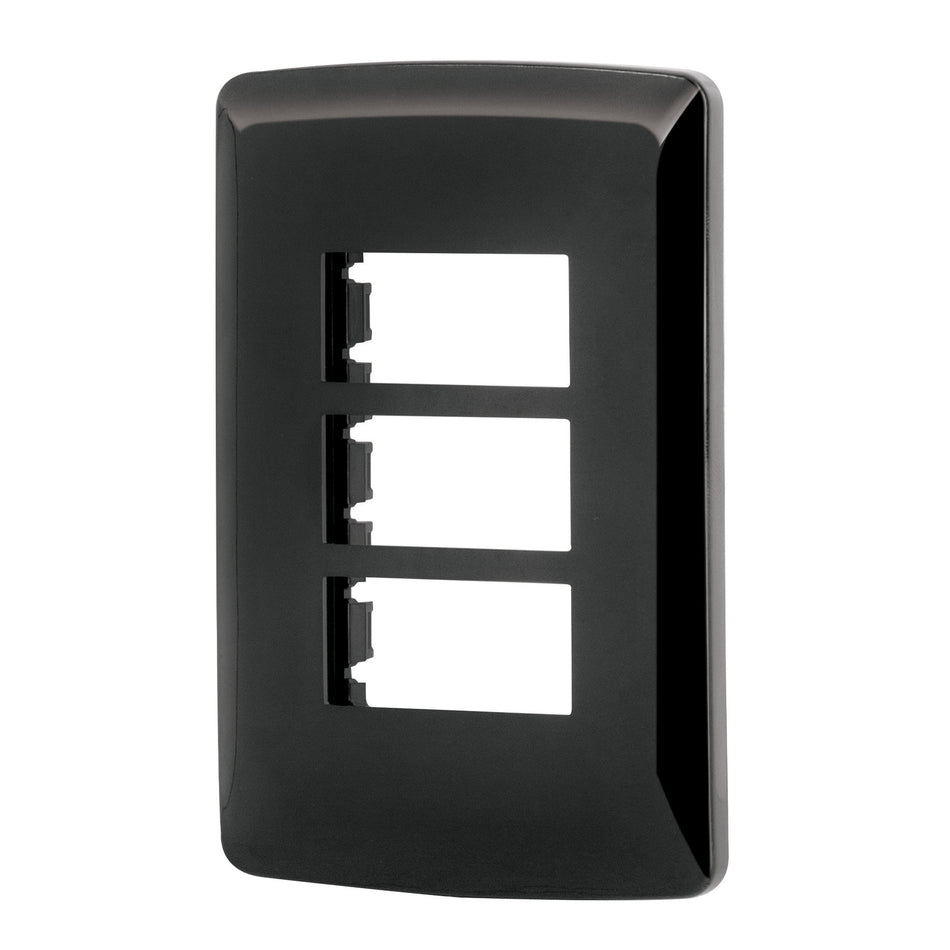 Placa de 3 módulos, negra, Línea Italiana, VOLTECK