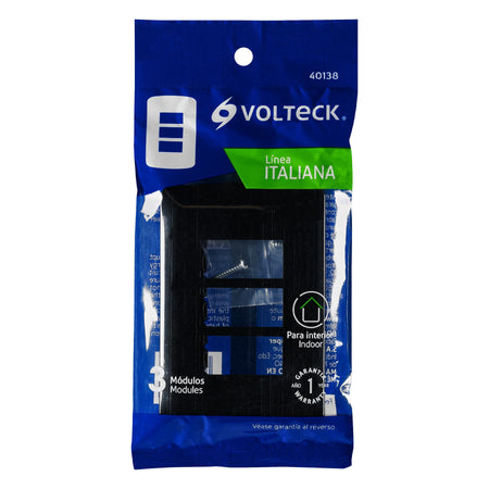 Placa de 3 módulos, negra, Línea Italiana, VOLTECK