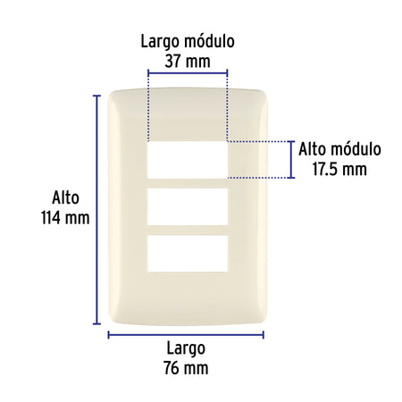 Placa de 3 módulos, marfil, Línea Italiana, VOLTECK