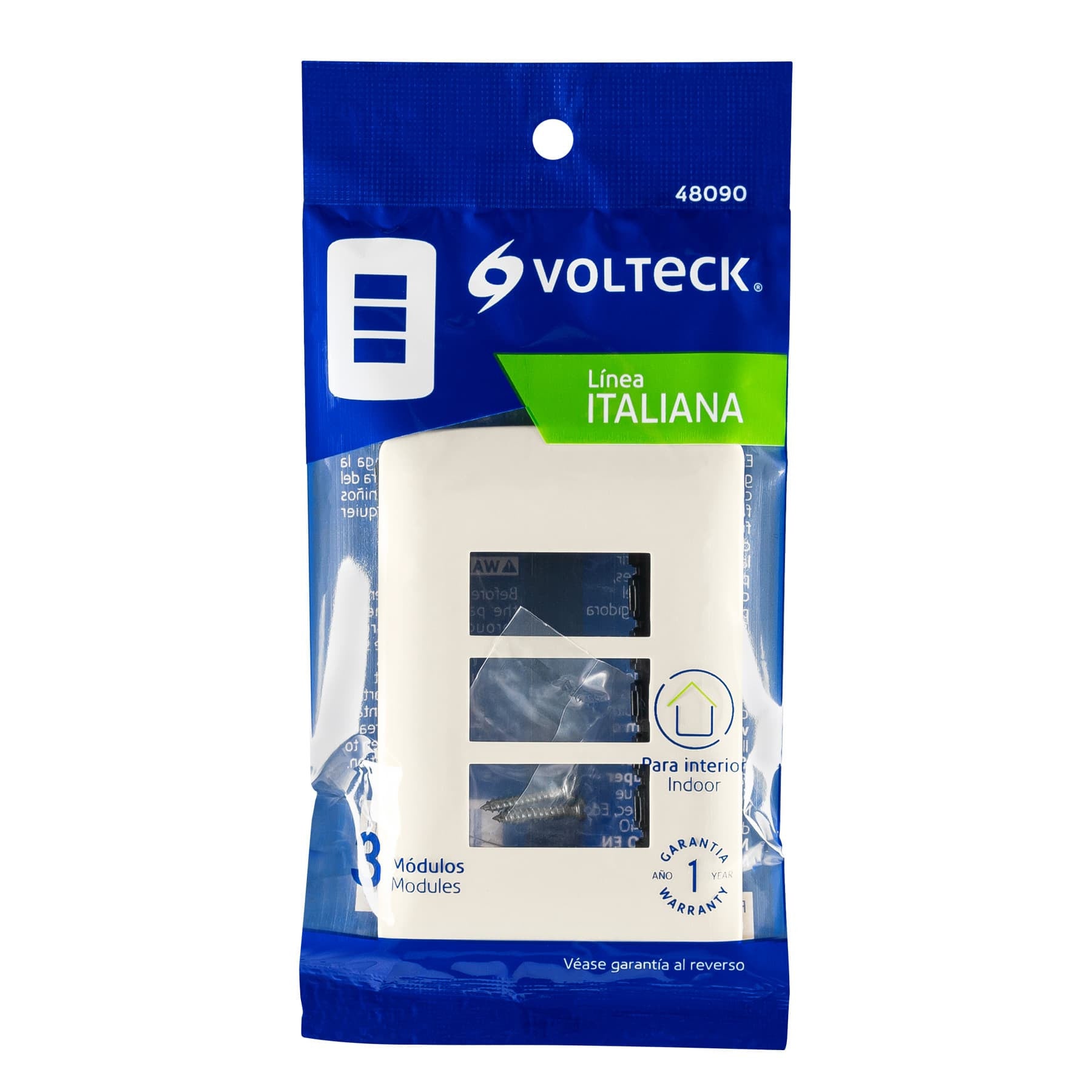 Placa de 3 módulos, marfil, Línea Italiana, VOLTECK