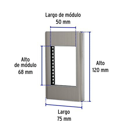 Placa de acero inox con 1 ventana 3 modulos linea Lisboa