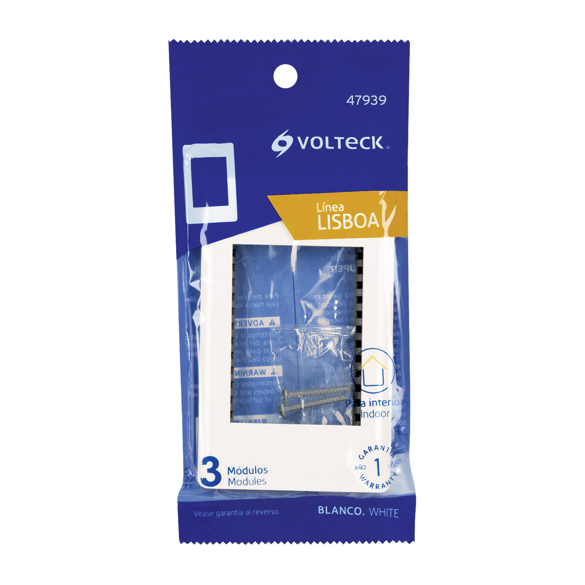Placa de 1 ventana 3 modulos linea Lisboa Volteck blanca